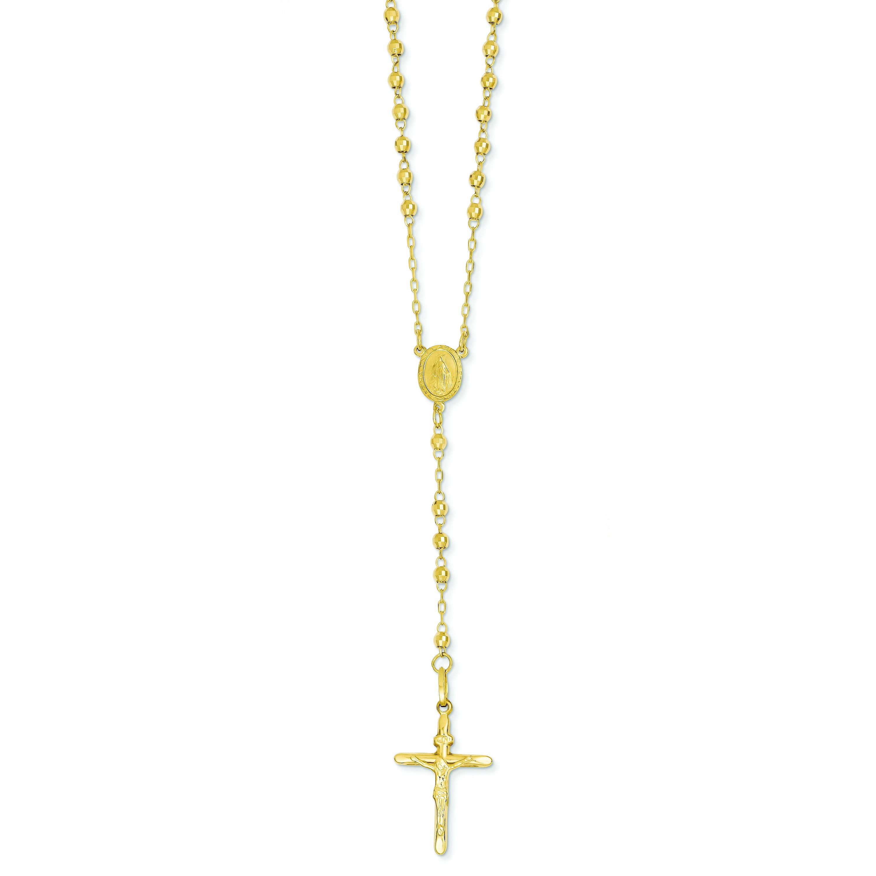 14K Gold Diamond-cut 3mm Beaded Rosary Necklace 24 Inches