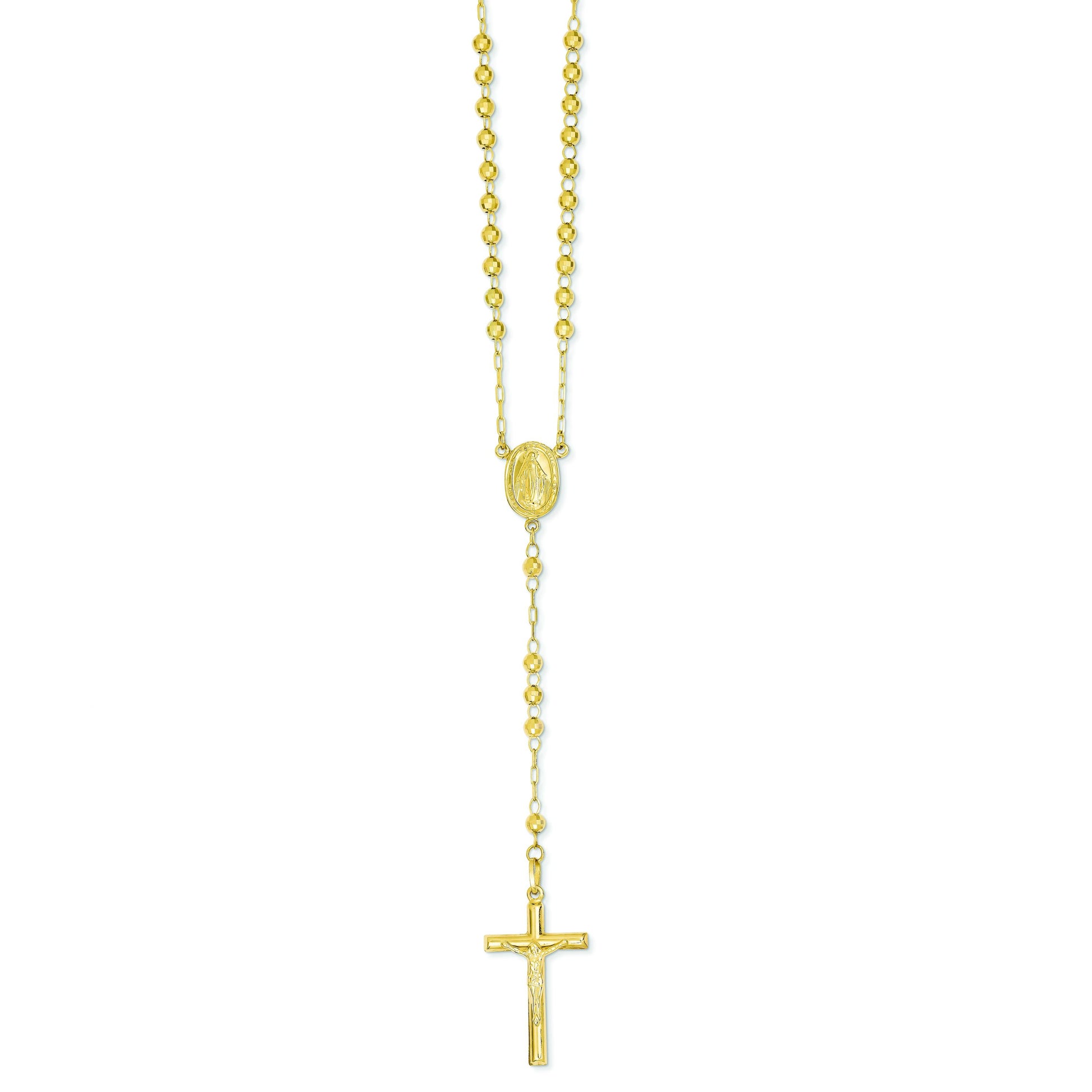 14K Gold Diamond-cut 4mm Beaded Rosary Necklace 24 Inches