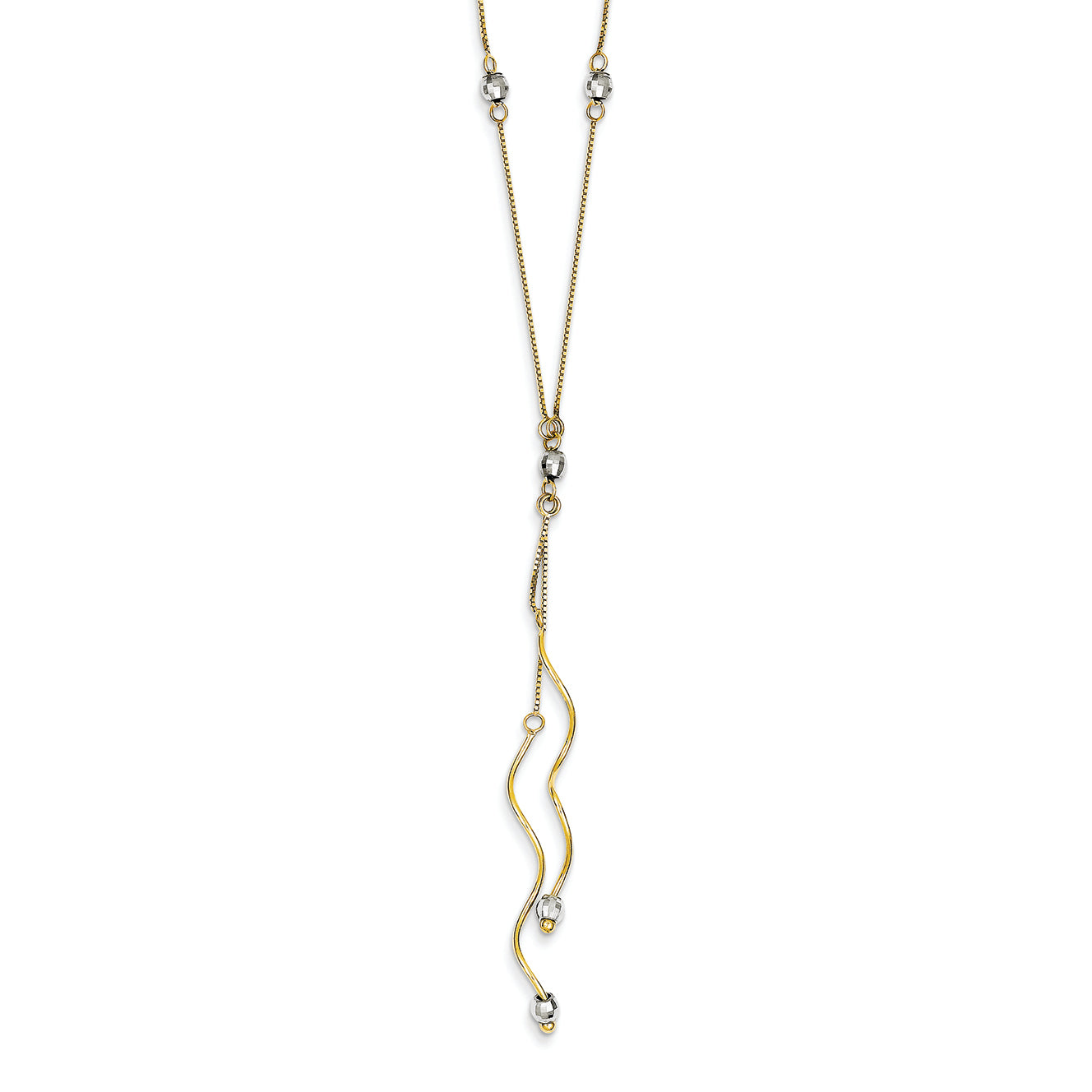 14K Gold Two-tone Box Chain D/C Beads w/Swirl Bars w/ 2in Necklace 16 Inches