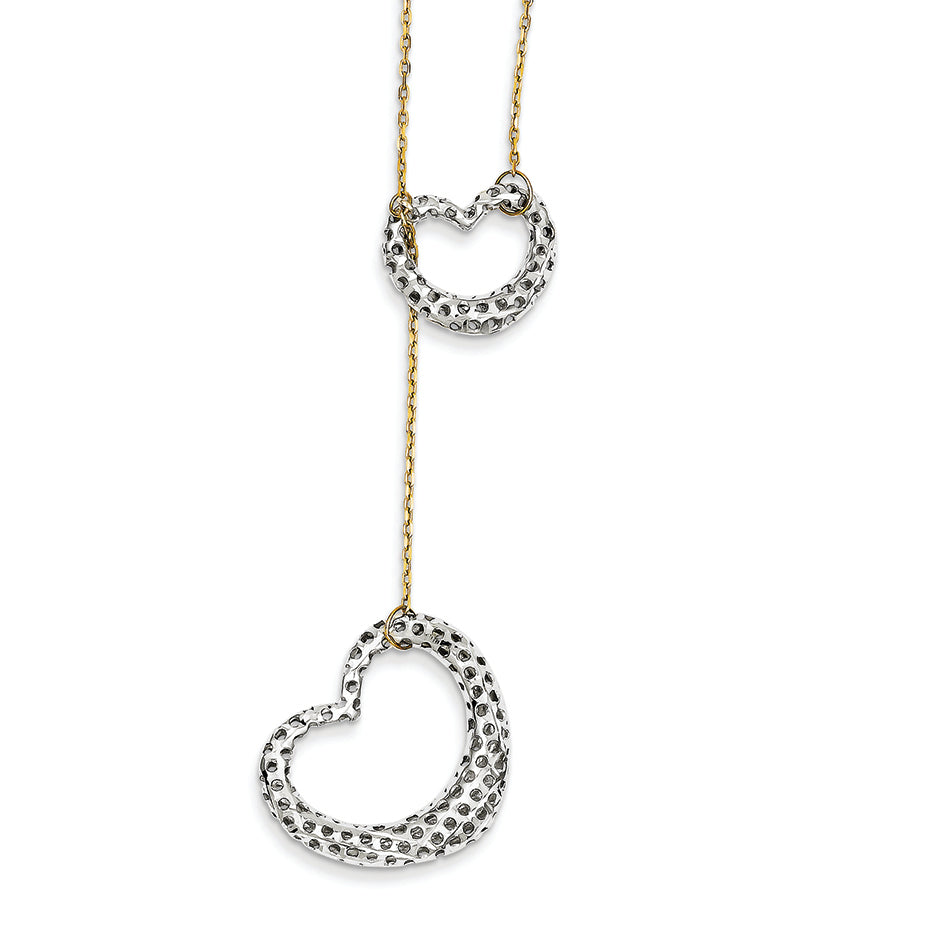 14K Gold Two-tone Diamond Cut Heart Necklace 17 Inches