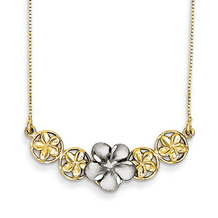 14K Gold Yellow & White Gold Diamond-cut Plumeria Necklace 17 Inches