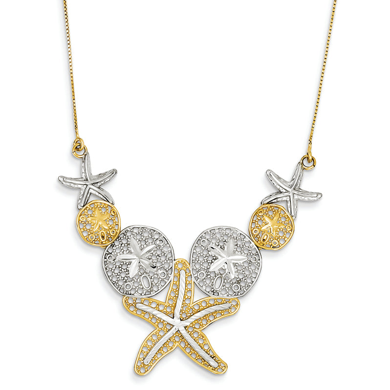 14K Gold & Rhodium Diamond-cut Sea Life Necklace 18 Inches