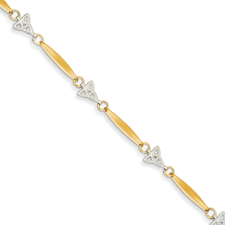 14K Gold Two-tone Trinity Knot Bracelet 7.25 Inches