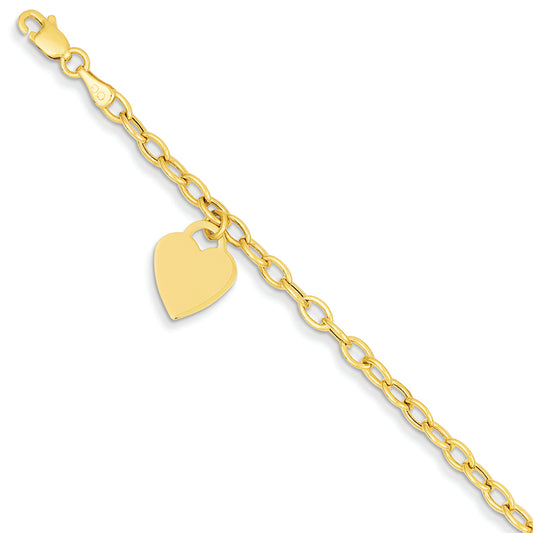 14K Gold Heart Charm Bracelet 7.5 Inches