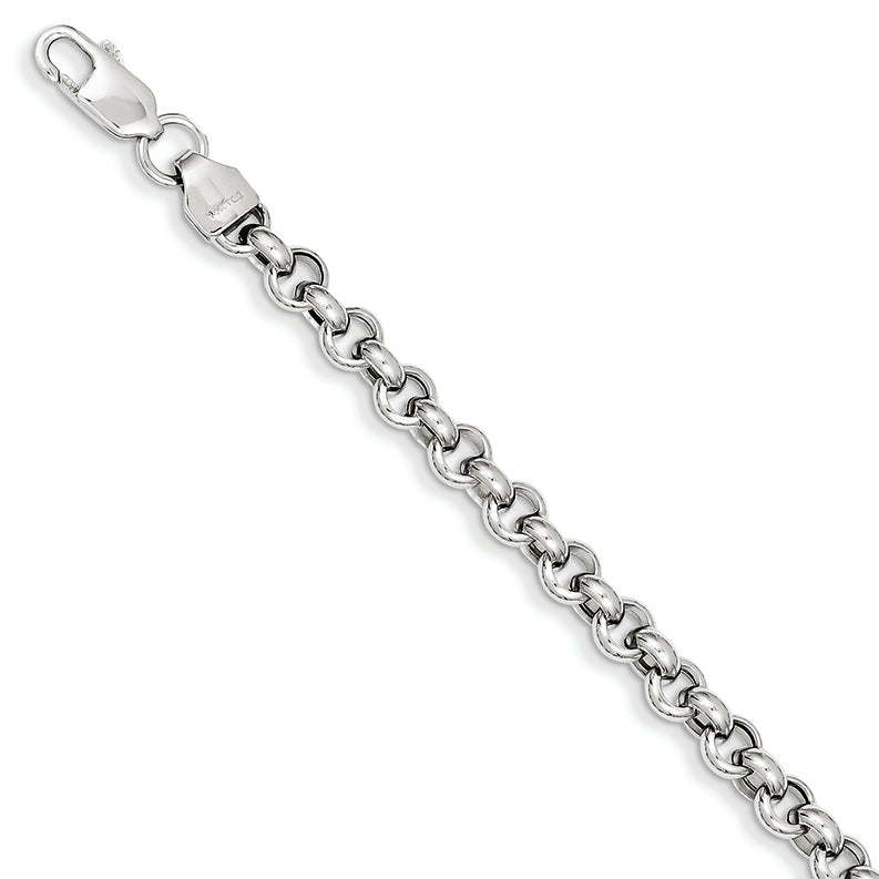 14K White Gold 7.5in 4.75mm Polished Fancy Rolo Link Bracelet 7.5 Inches