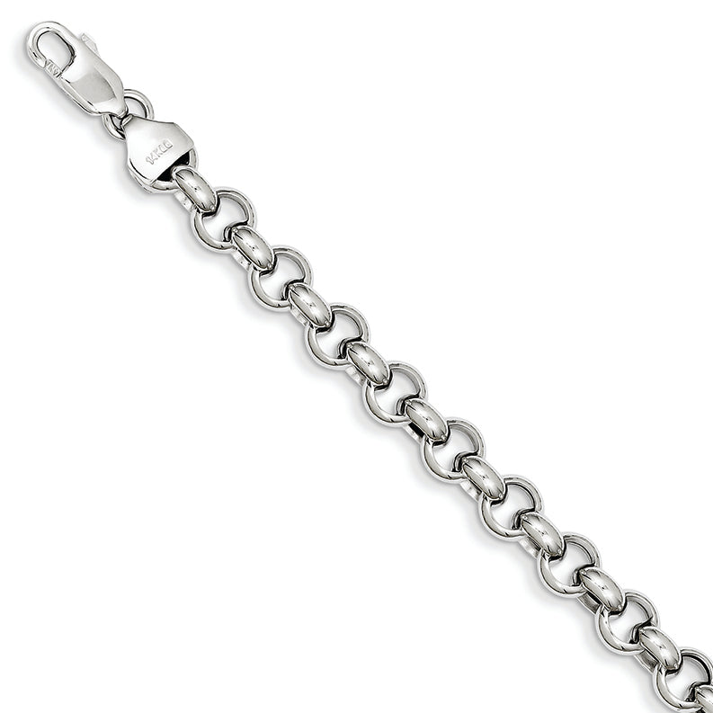 14K White Gold 7.5in 6.25mm Polished Fancy Rolo Link Bracelet 7.5 Inches