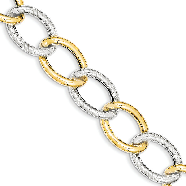 14K Gold Two-Tone 8in Polished Fancy Link Bracelet 8 Inches
