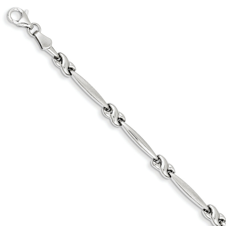 14K White Gold 8in Diamond-cut Satin Polished Fancy Bracelet 8 Inches