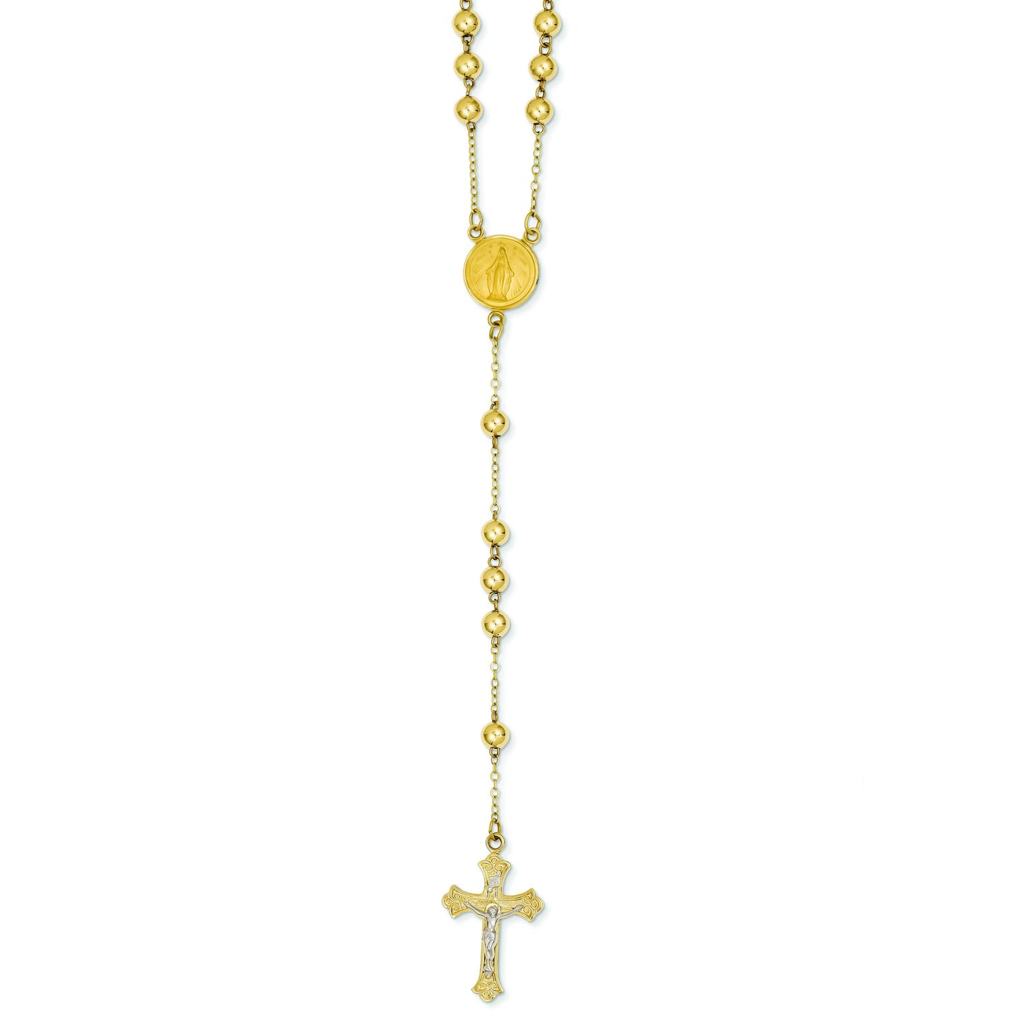 14K Gold& Rhodium Polished Rosary 22 Inches