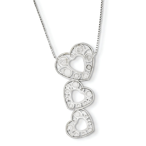14K White Gold 17in Diamond-cut Polished 3-Heart Pendant Necklace 17 Inches