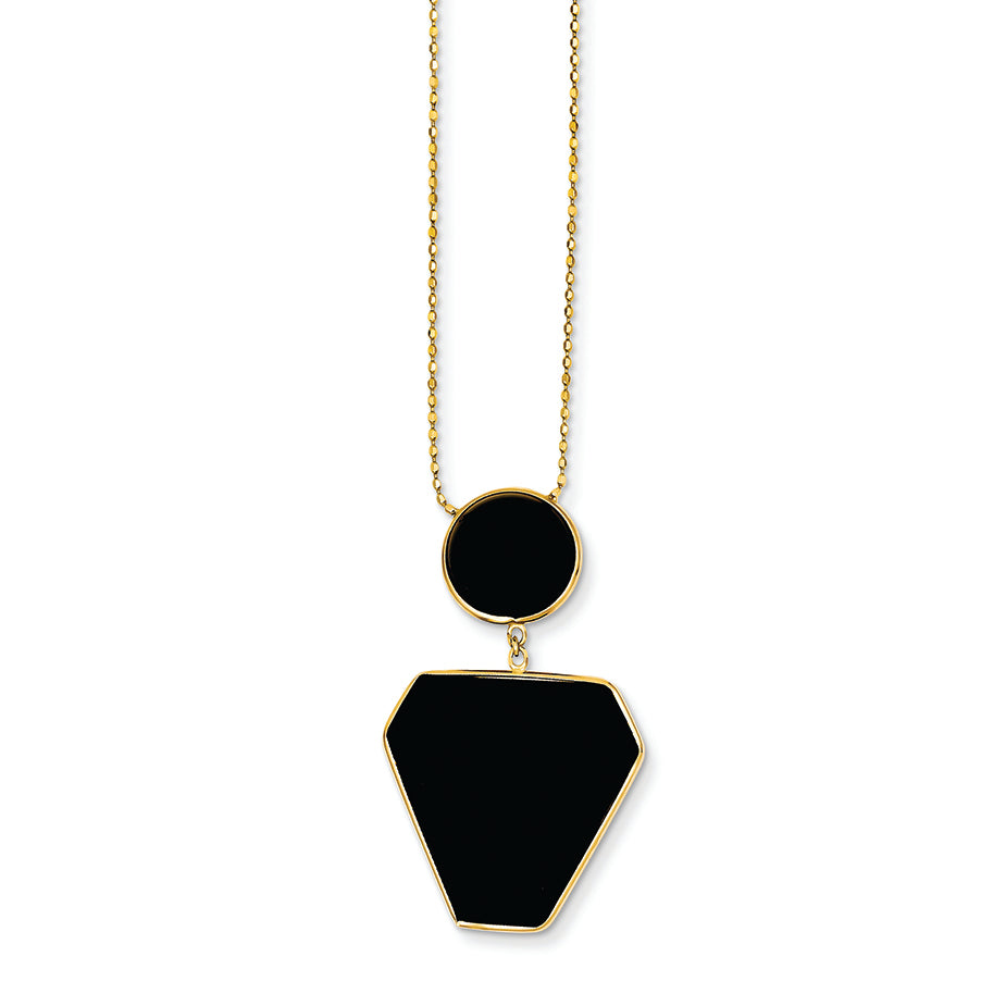 14K Gold 16in Fancy Onyx Necklace 16 Inches