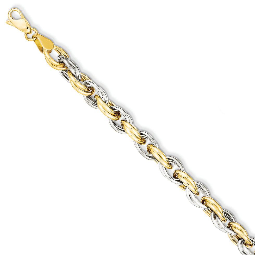 14K Gold Two-tone Fancy Hollow Link Bracelet 7.75 Inches