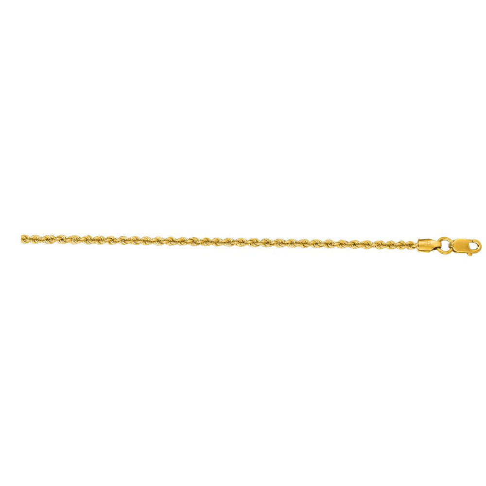 14K Solid Yellow Gold Solid Rope Chain Necklace 2mm thick 16 Inches