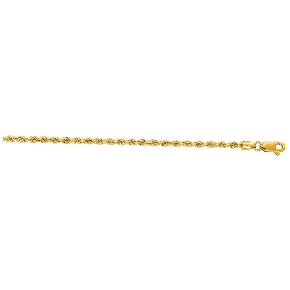 14K Solid Yellow Gold Solid Rope Chain Necklace 2.5mm thick 30 Inches