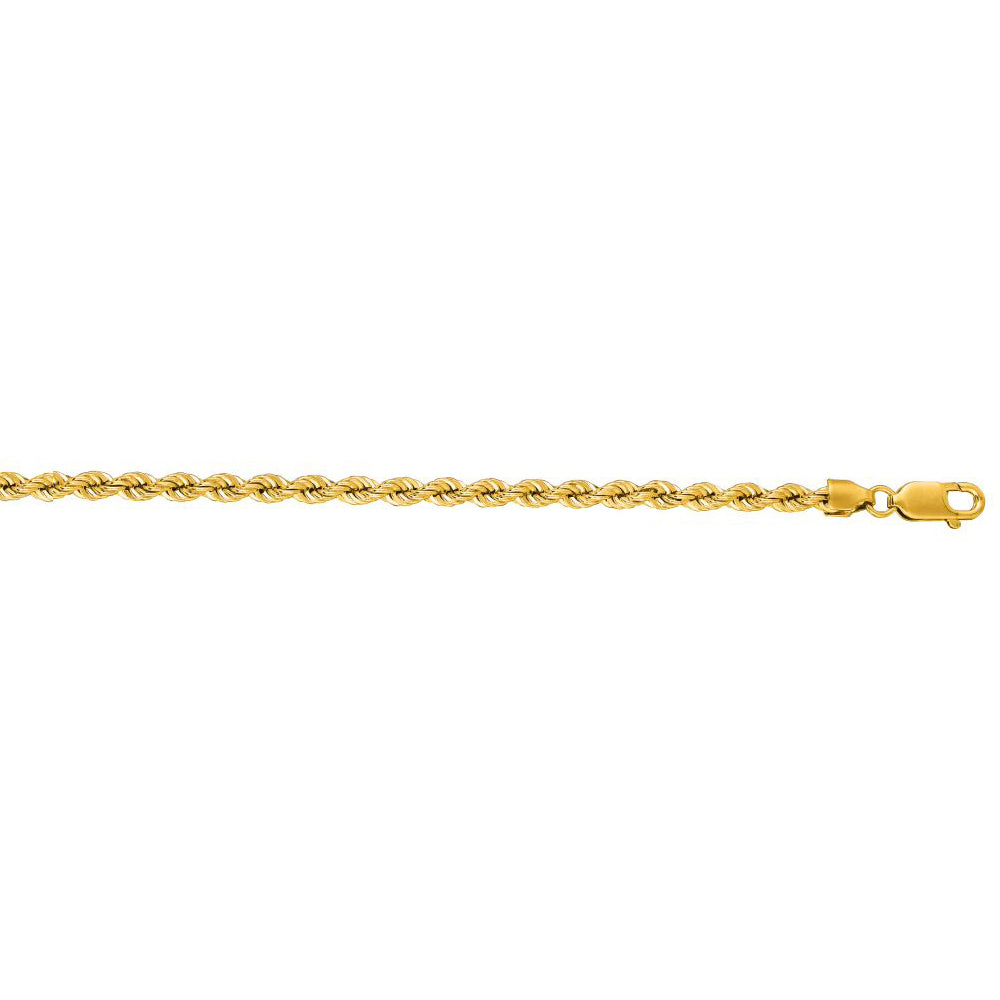 14K Solid Yellow Gold Solid Rope Bracelet 3mm thick 8 Inches