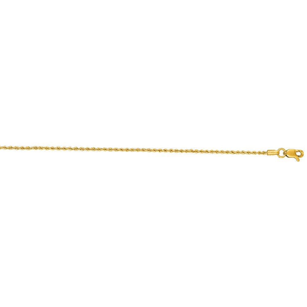 14K Solid Yellow Gold Solid Rope Chain Necklace 1.25mm thick 18 Inches