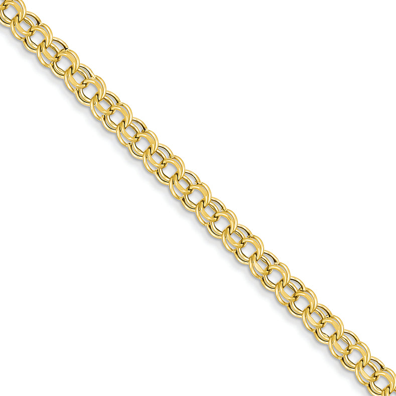 14K Gold Lite 5mm Double Link Charm Bracelet 7.25 Inches