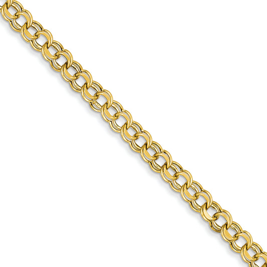 14K Gold Lite 5.5mm Double Link Charm Bracelet 7 Inches