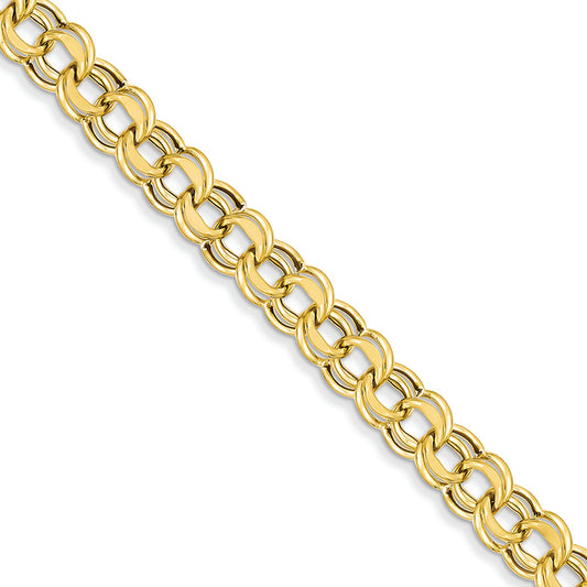 14K Gold Lite 8mm Double Link Charm Bracelet 7.25 Inches