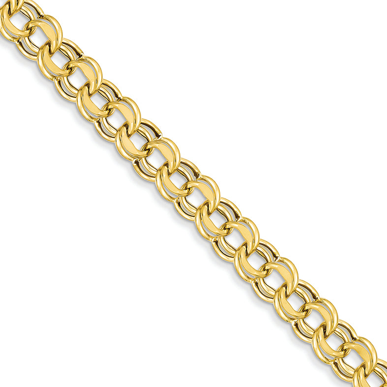 14K Gold Lite 8mm Double Link Charm Bracelet 8.25 Inches