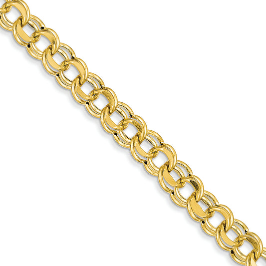 14K Gold Lite 8.5mm Double Link Charm Bracelet 8.25 Inches