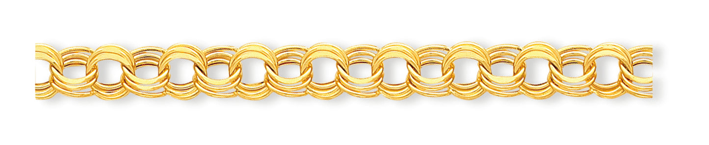 14K Gold Lite 9.5 Triple Link Charm Bracelet 8.25 Inches