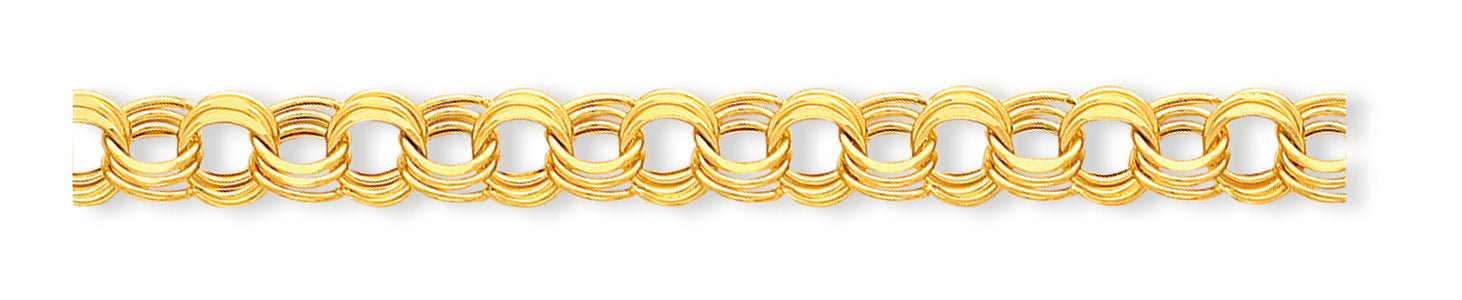 14K Gold Lite 9.5 Triple Link Charm Bracelet 8.25 Inches