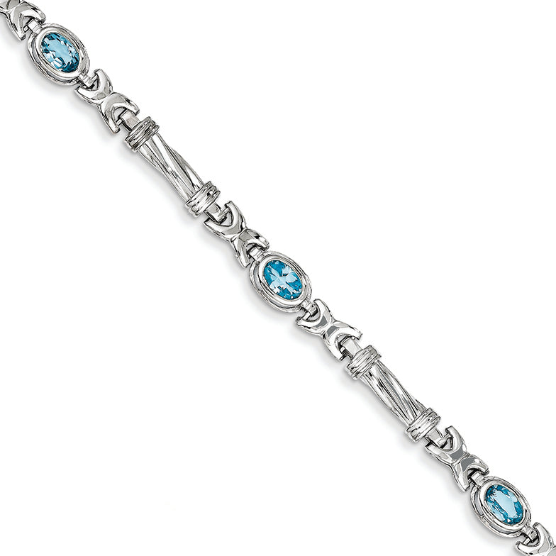 2.1 Carat 14K White Gold Blue Topaz Bracelet 7.25 Inches