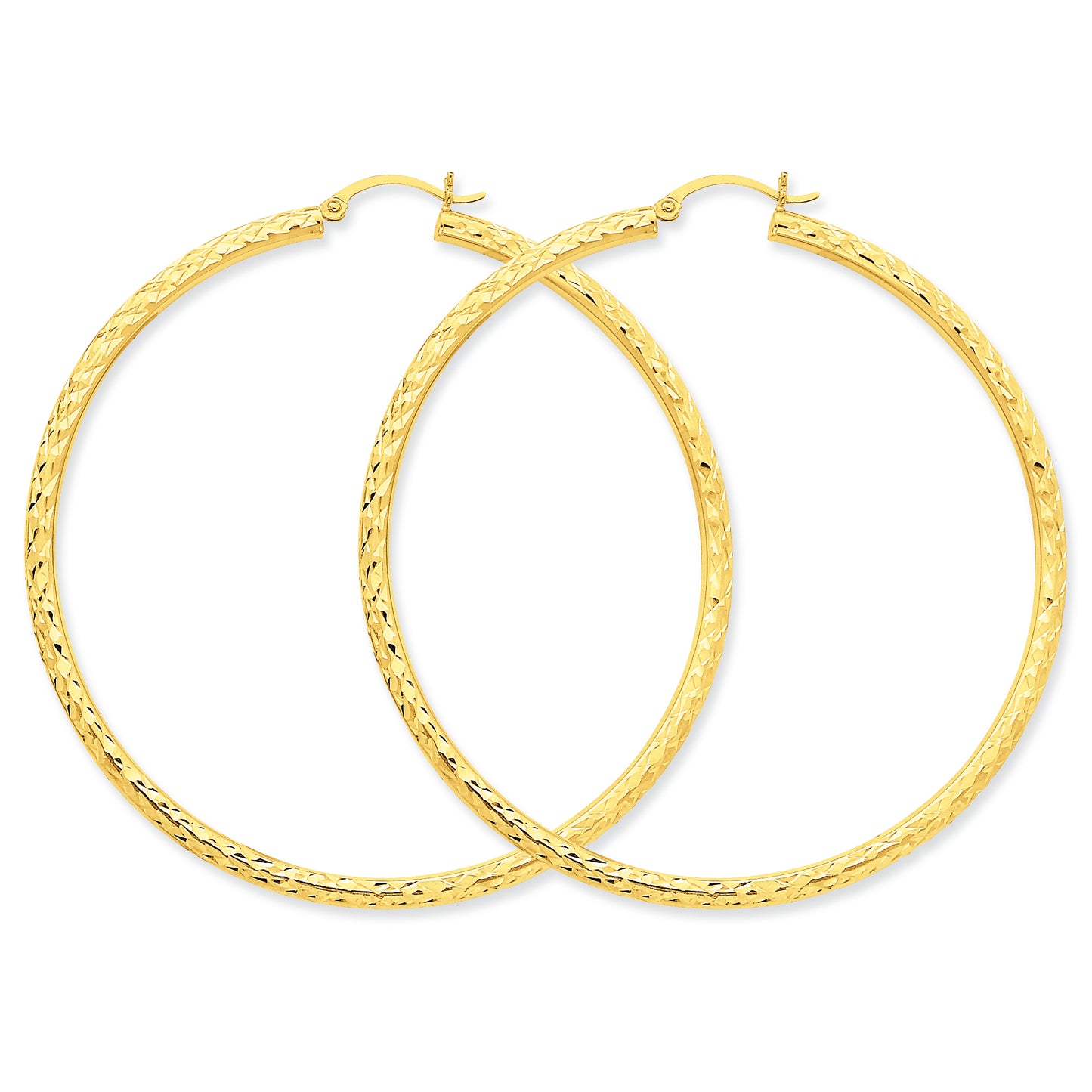 14K Gold Diamond-cut 3mm Round Hoop Earrings