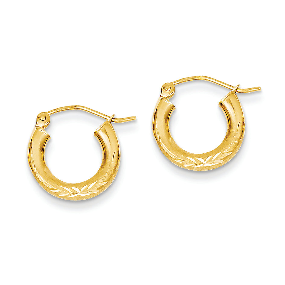 14K Gold Satin & Diamond-cut 3mm Round Hoop Earrings