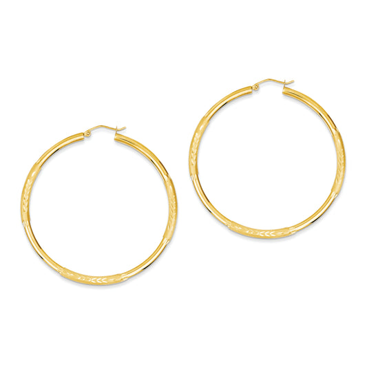 14K Gold Satin & Diamond-cut 3mm Round Hoop Earrings