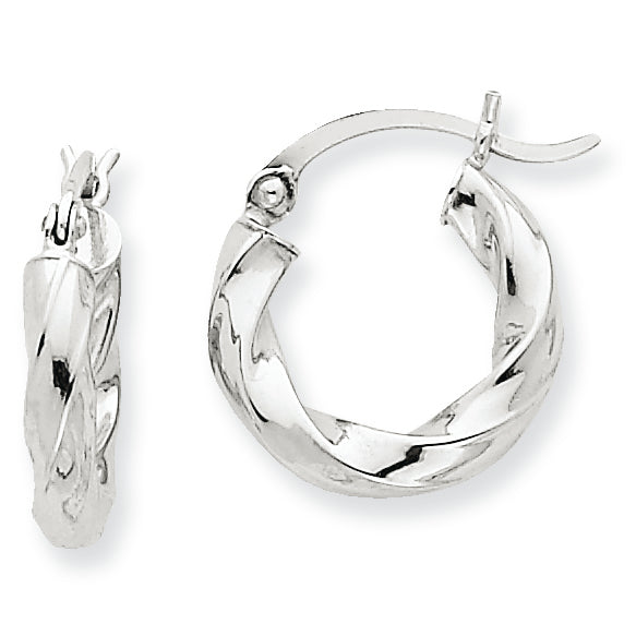 14K White Gold 3mm Twisted Hoop Earrings