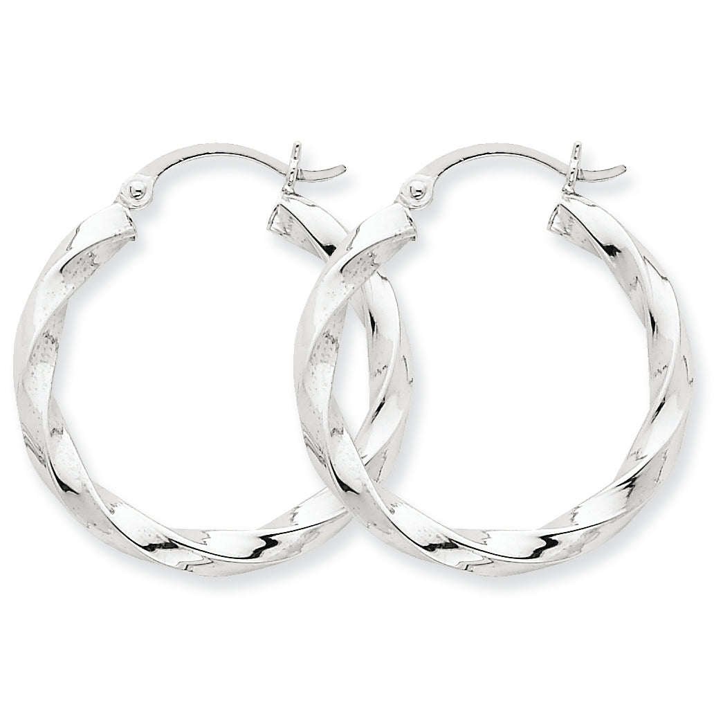 14K White Gold 3mm Twisted Hoop Earrings