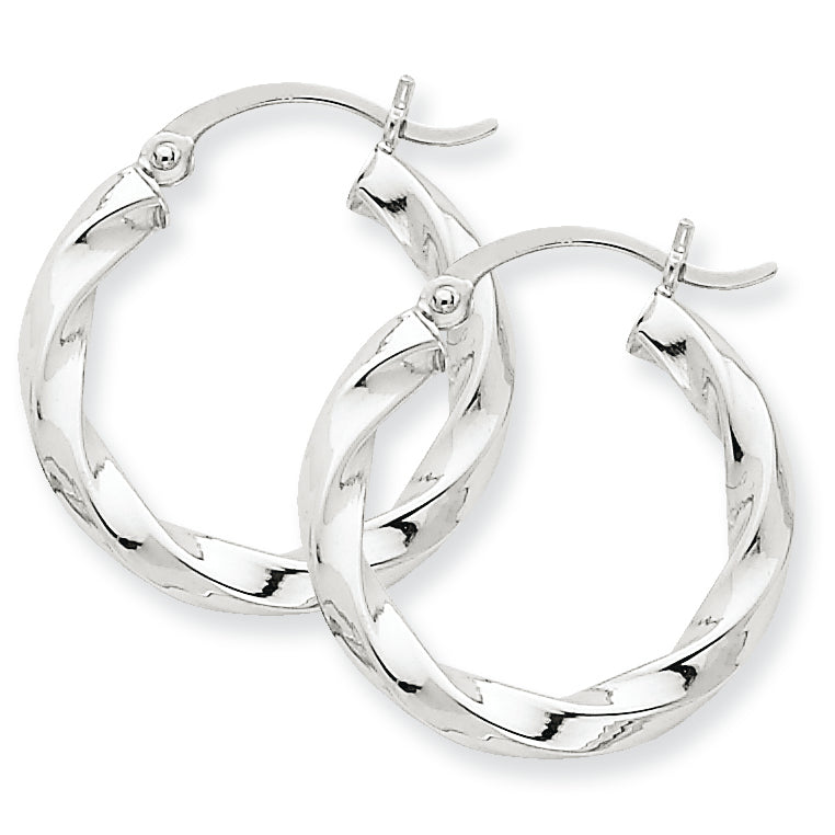 14K White Gold 3mm Twisted Hoop Earrings