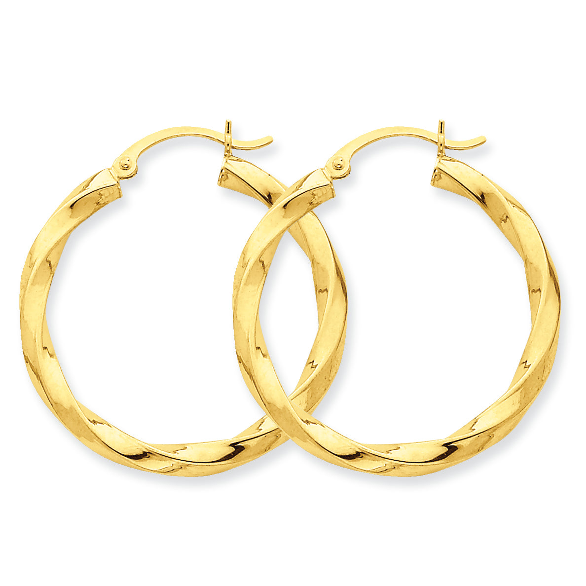 14K Gold Polished 3mm Twisted Hoop Earrings