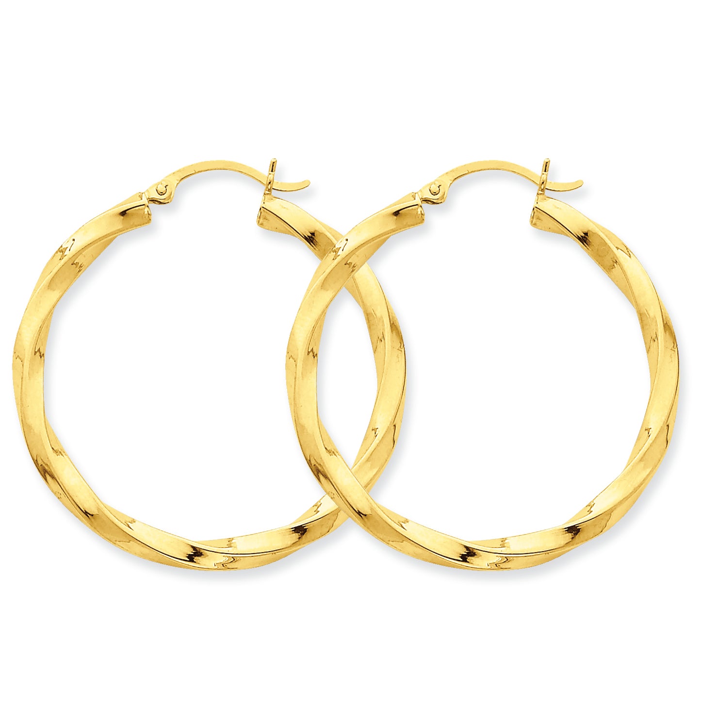 14K Gold Polished 3mm Twisted Hoop Earrings
