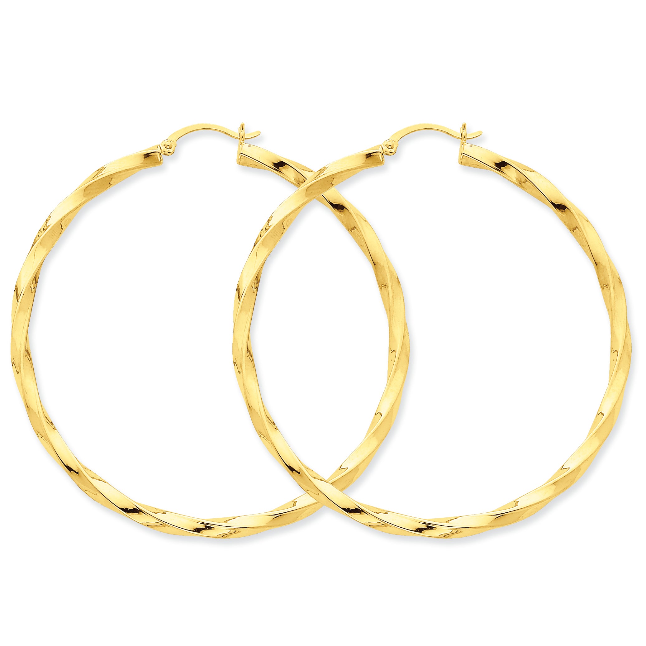 14K Gold Polished 3mm Twisted Hoop Earrings