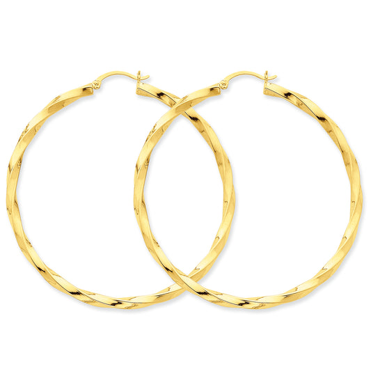 14K Gold Polished 3mm Twisted Hoop Earrings