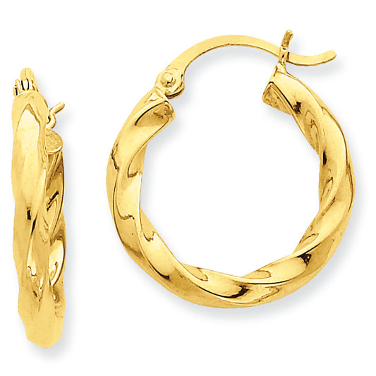 14K Gold Polished 3mm Twisted Hoop Earrings