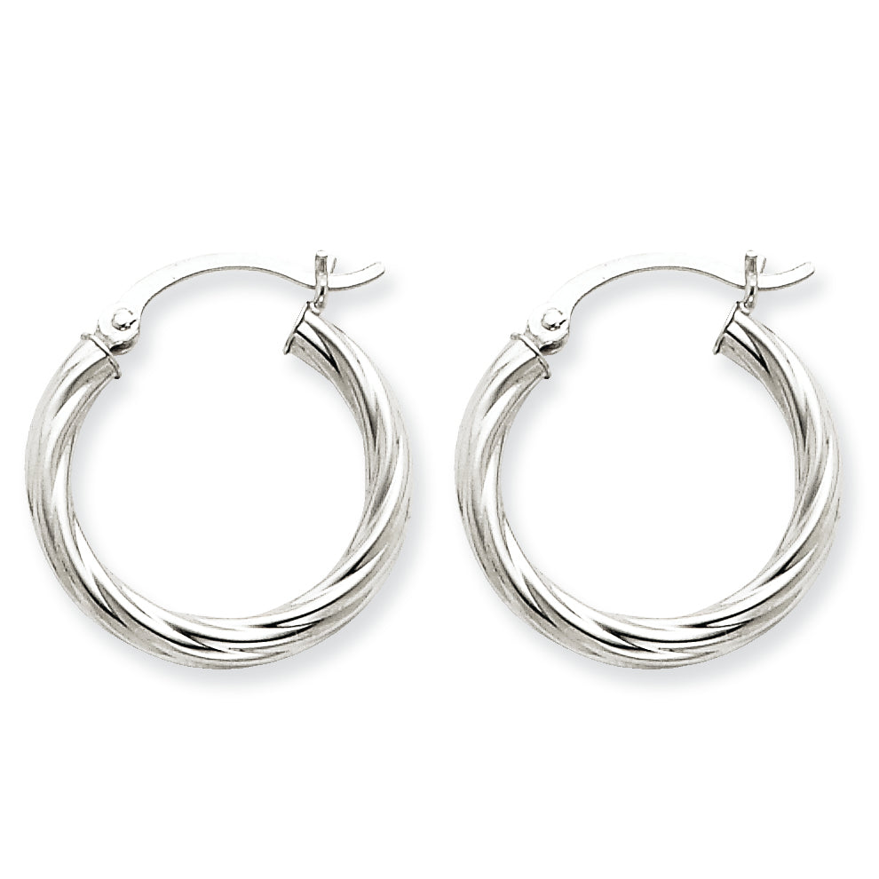 14K White Gold Polished 3.25mm Twisted Hoop Earrings