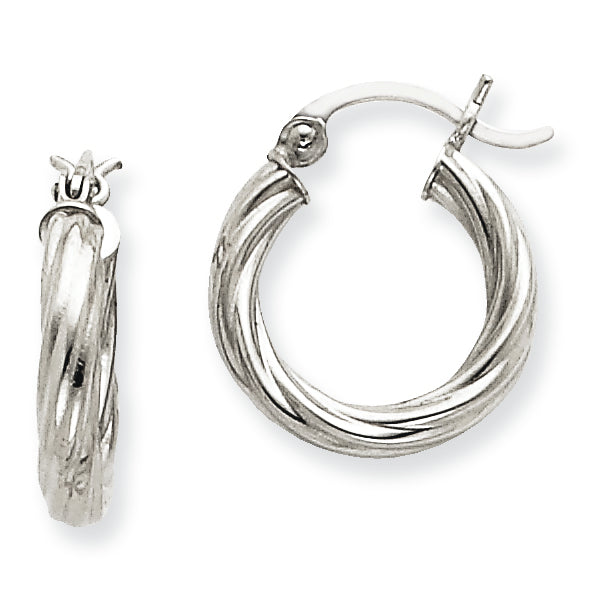 14K White Gold Polished 3.25mm Twisted Hoop Earrings