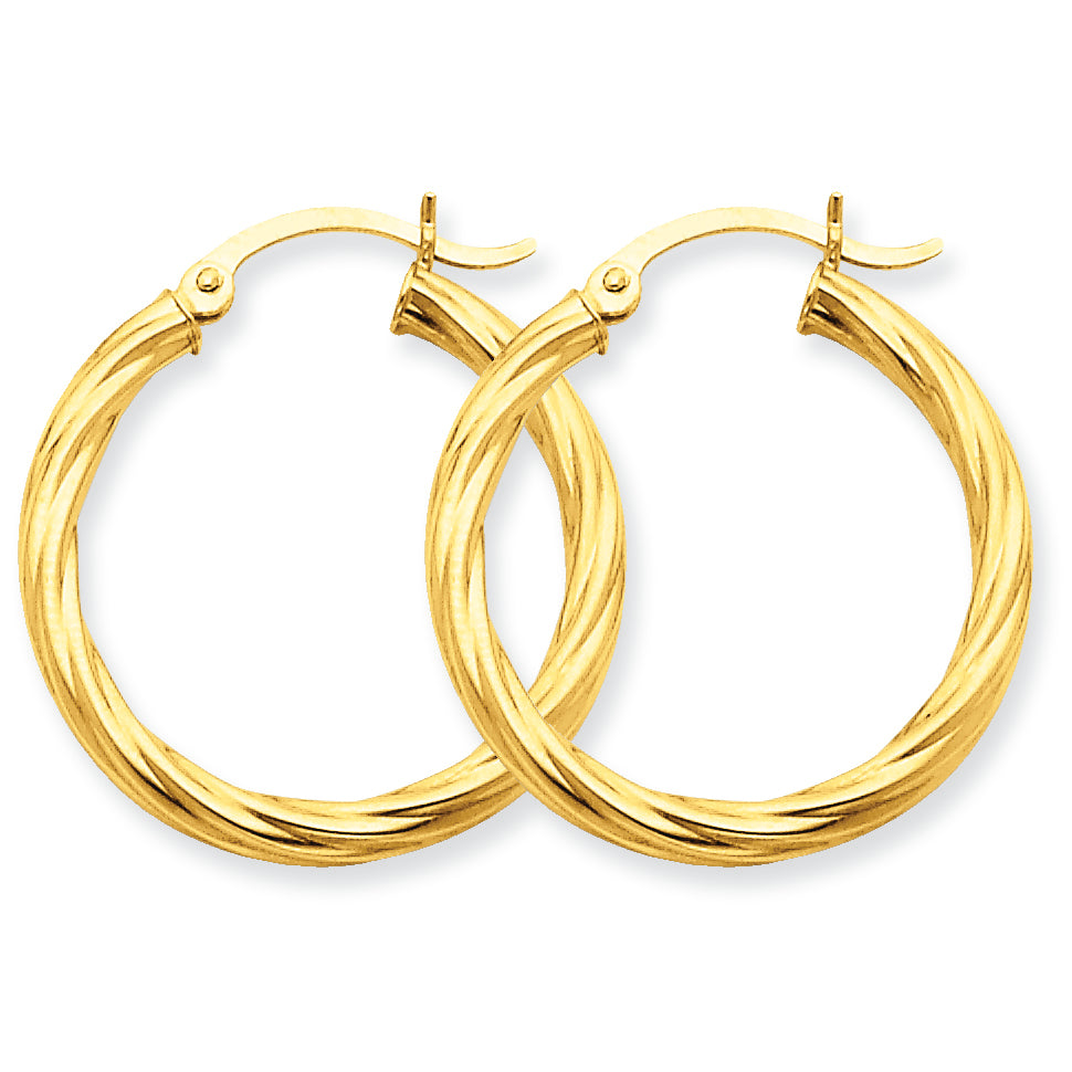 14K Gold Polished 3.25mm Twisted Hoop Earrings