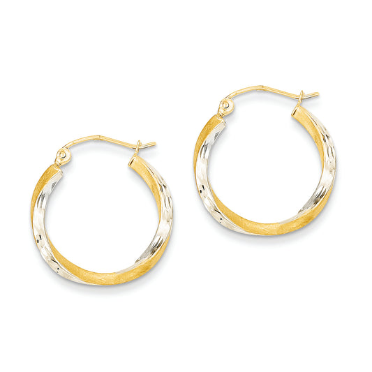 14K Gold & Rhodium Diamond-cut 2.5mm Twisted Hoop Earrings