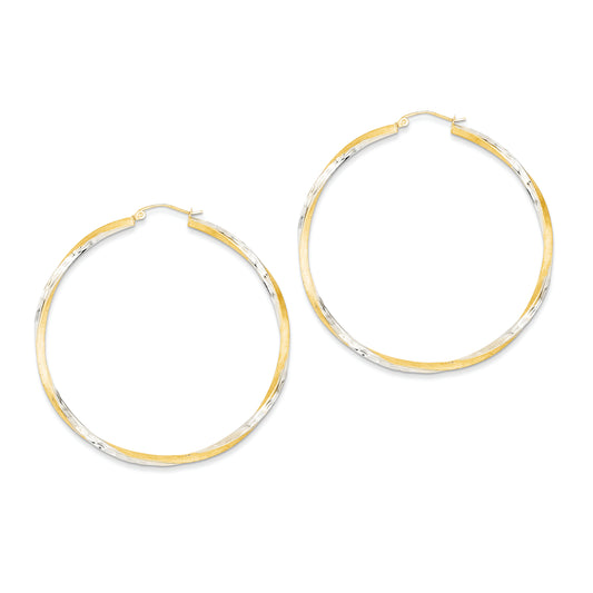 14K Gold & Rhodium Diamond-cut 2.5mm Twisted Hoop Earrings