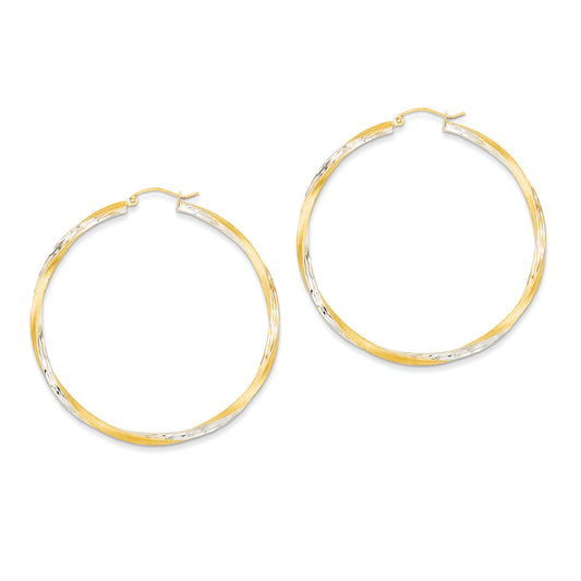 14K Gold & Rhodium Diamond-cut 2.5mm Twisted Hoop Earrings