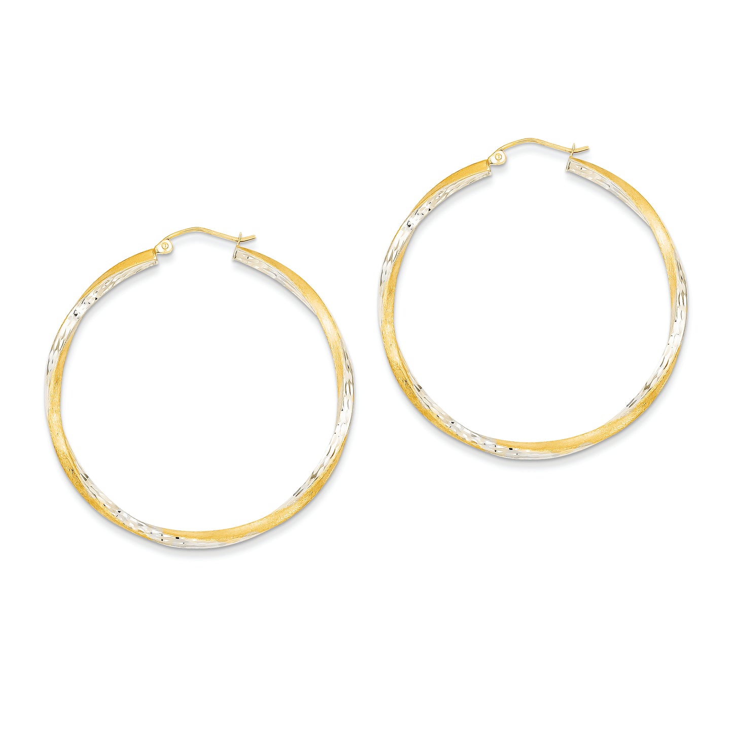 14K Gold & Rhodium Diamond-cut 2.5mm Twisted Hoop Earrings