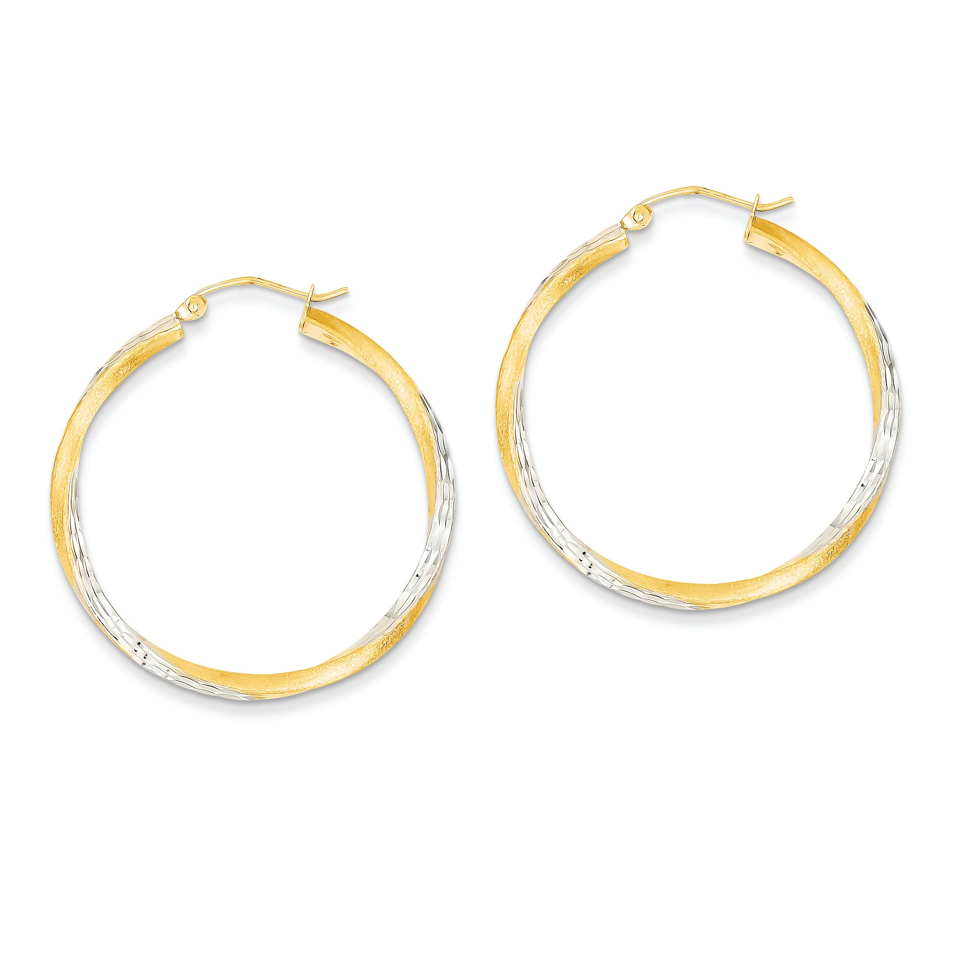 14K Gold & Rhodium Diamond-cut 2.5mm Twisted Hoop Earrings