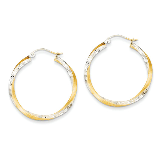 14K Gold & Rhodium Diamond-cut 2.5mm Twisted Hoop Earrings