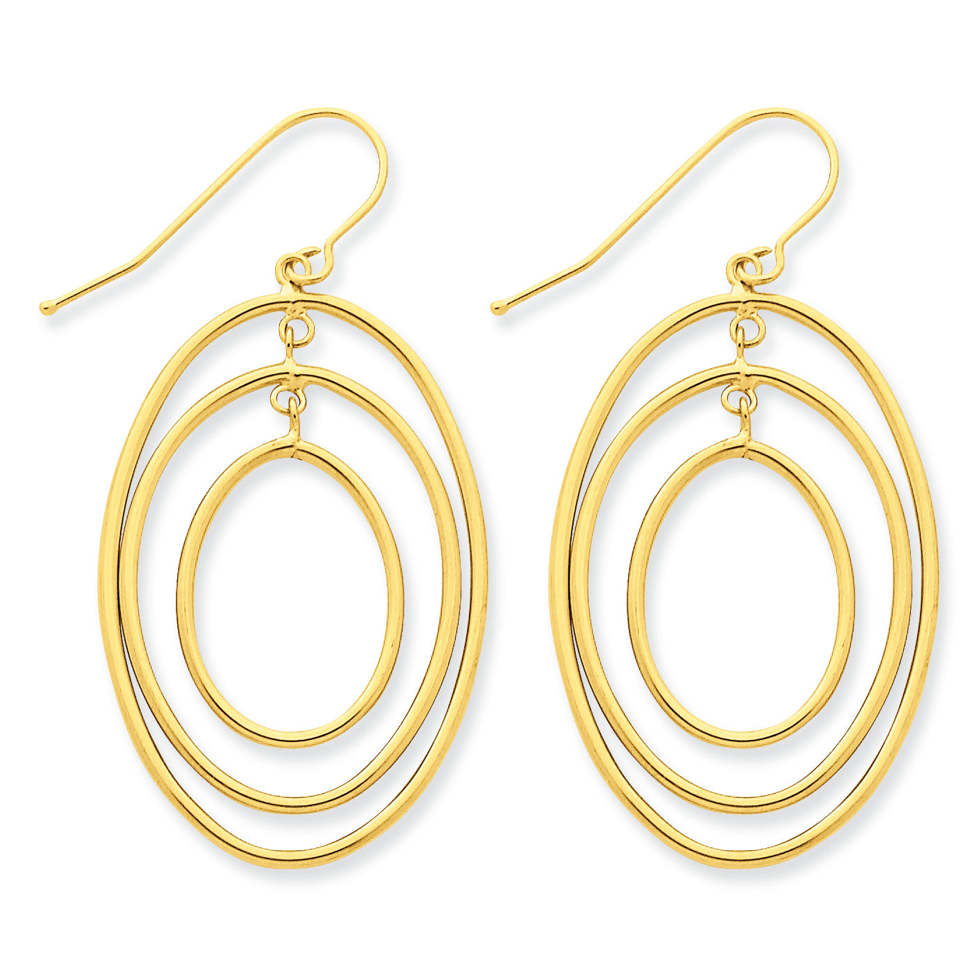 14K Gold 3 Ring Dangle Wire Earrings