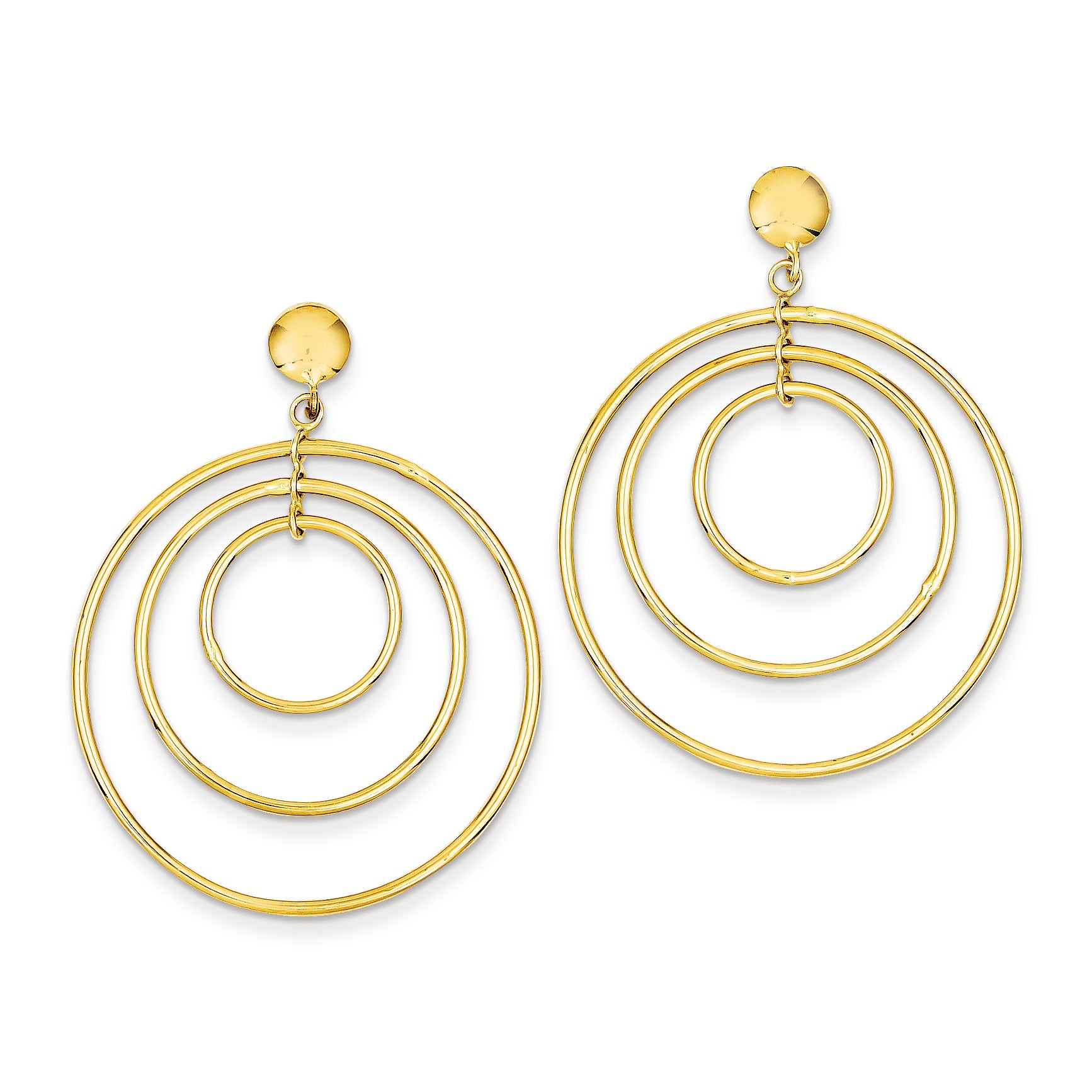 14K Gold Fancy Circle Dangle Post Earrings